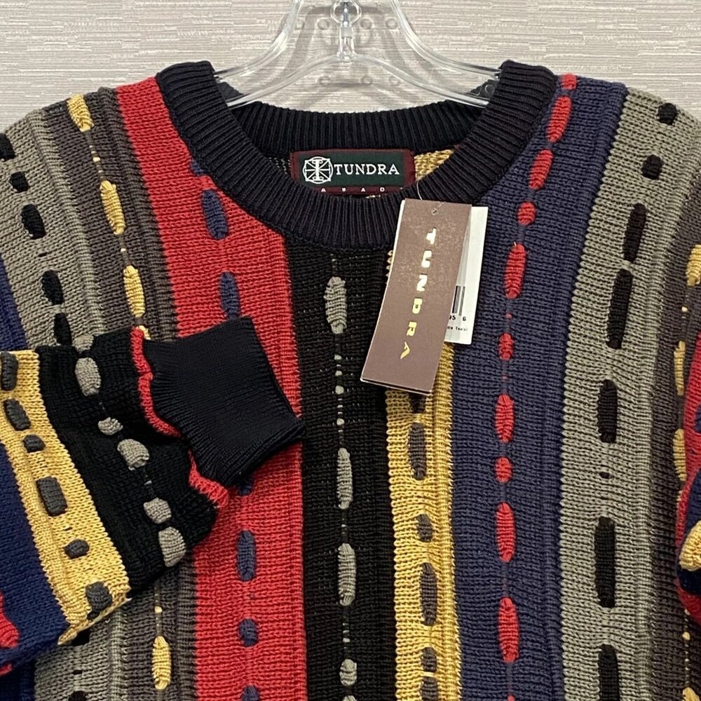 Vintage Tundra Canada Sweater Mens Small 3D Knit Cosby Biggie 90's Streetwear